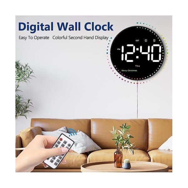 Digital väggklocka med fjärrkontroll, 10 tum färgglad dynamisk LED-klocka