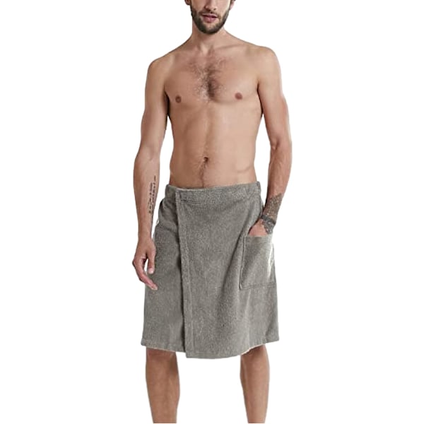 Justerbar badhanddukskjort för män - Bärbar handdukskjol med ficka för gym, dusch, bastu, spa och strandkläder Grå M Gray