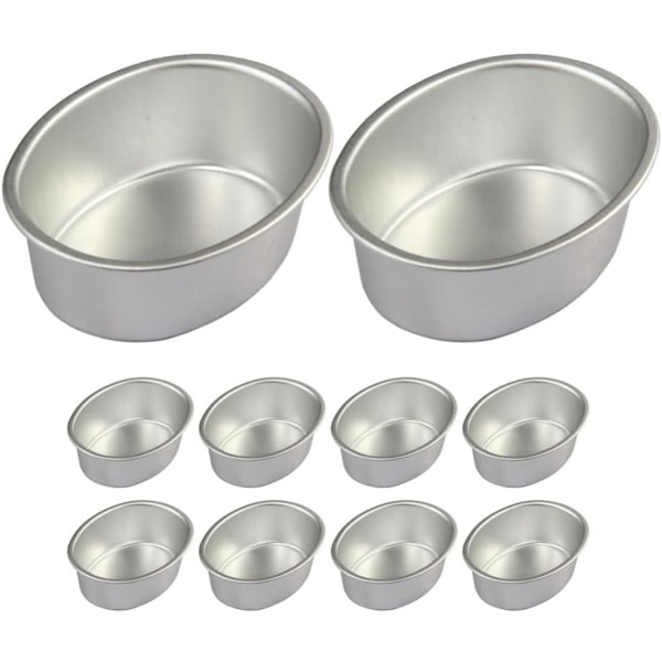 10 st Mini Oval Äggformade Aluminiumlegering Metall Ostkakaformar Brödformar Tårtfat Pudding Geléburkar DIY Bageri