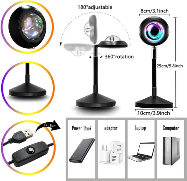 Solnedgangslampe projektor, sollys lampe projektion wit