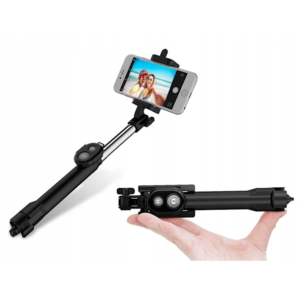 Selfiestick / tripod mobilstativ med bluetooth fjärrkontroll Black Svart