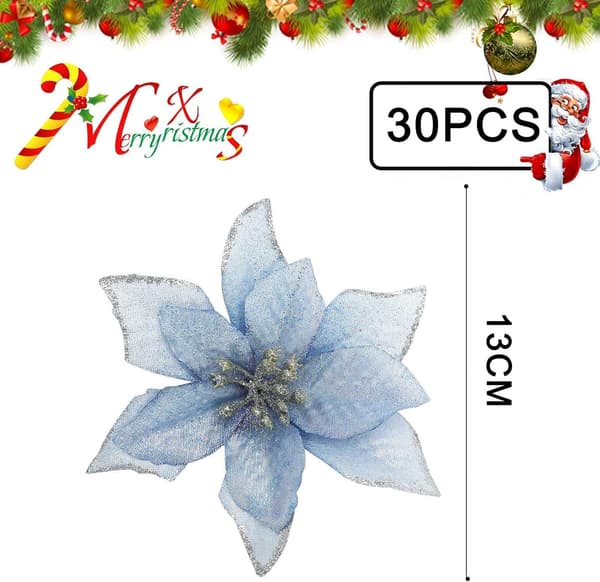 30 stk Juledekorasjon Blomster, Snøfnuggdekor, Blomst for Blau
