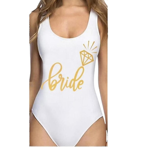 Baddräkt Bride Amp; Brudbaddräkt Strandkläder för kvinnor White Bride Gold Lettering White Bride Gold Lettering L