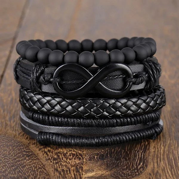 4-pack Handgjorda Armband Herrarmband Svart