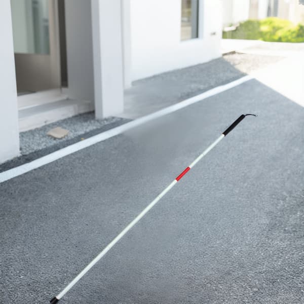 Hvid foldbar stok med refleksrød til blinde eller synshandicappede - Blindestok som foldes i 4 sektioner