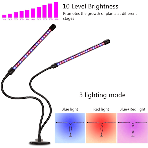 Växtlampa / växtbelysning med 2 flexibla LED lysrör