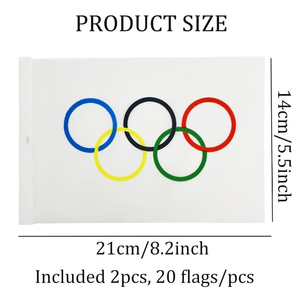 Olympisk flagg, 14*21cm dekorasjon for olympiske leker, baråpning, dekorasjon for internasjonale arrangementer, 10 meter, 20 flagg (2 stk)