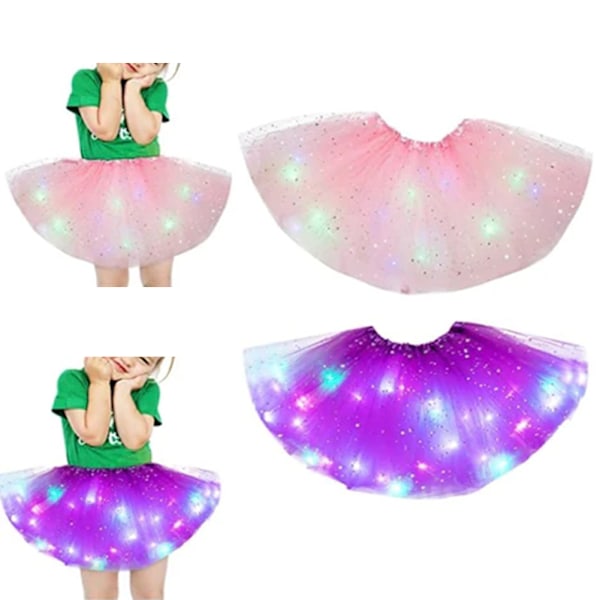 Lysande LED fluffig kjol för flickor Layered Balett Dance Plissed kjol för födelsedag Deep Purple