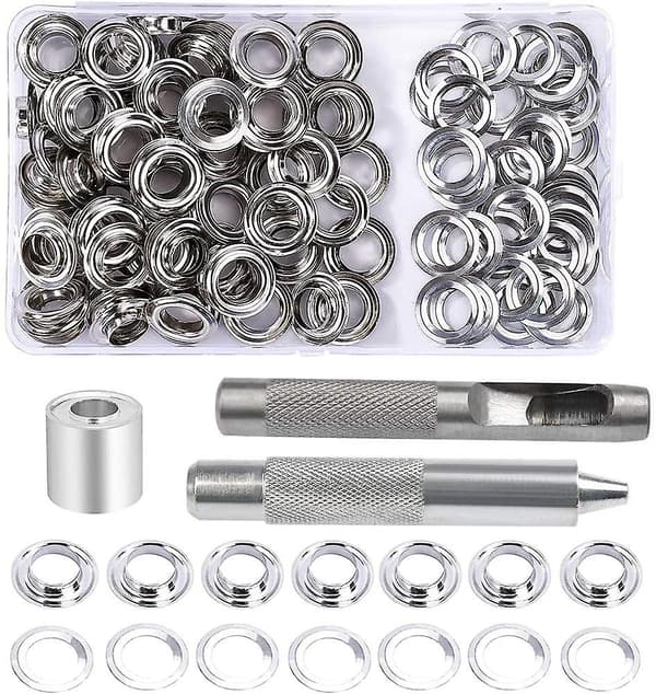 Öljettkit med öljetter, 100 set öljetter 12mm, reparationskit för presenning