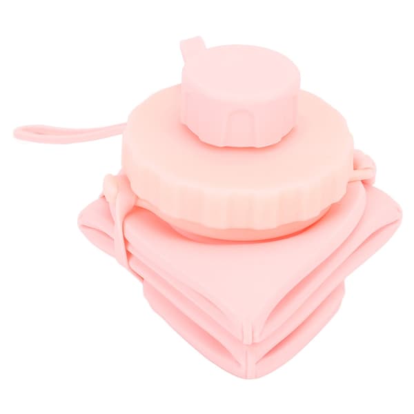 Hopfällbar vattenflaska av silikon med lock, 600ml, rosa pink