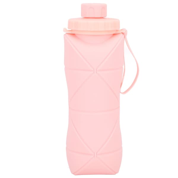 Hopfällbar vattenflaska av silikon med lock, 600ml, rosa pink