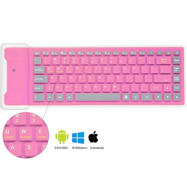 Sammenleggbart, bærbart, stille klikk, silikon, vanntett, sammenrullet tastatur, slankt, oppladbart, lite tastatur for PC, bærbar datamaskin