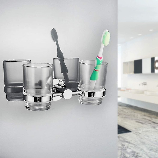 Dubbelglas Tumbler Väggmonterad Tandborsthållare 304 Rostfritt Stål
