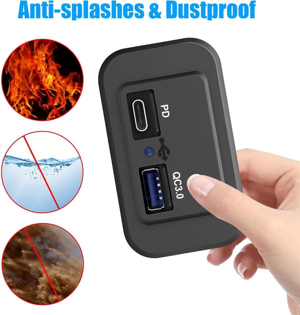 RV USB-laderuttak, USB-uttak QC3.0 USB A & PD-port Hurtigladeuttak for 12V RV 2-pakning