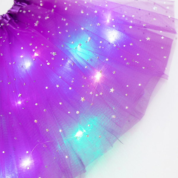 Lysande LED fluffig kjol för flickor Layered Balett Dance Plissed kjol för födelsedag Red