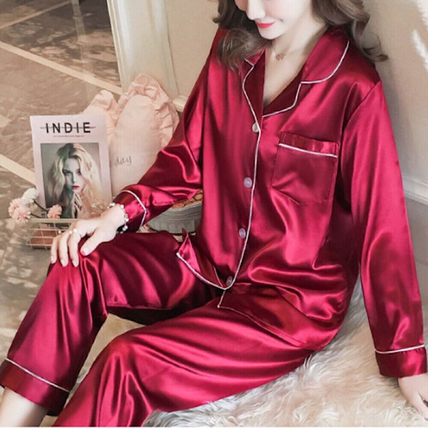 Långärmade toppbyxor för kvinnor Nattkläder Set Red Red 3XL