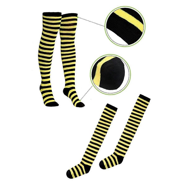 Bi-dräktset för vuxna Halloween Bi-dräkt Tutu-kjol Bi-randig knä-lång strumpa Långa handskar YellowBlack