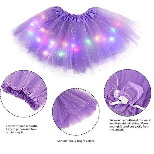 Lysande LED fluffig kjol för flickor Layered Balett Dance Plissed kjol för födelsedag Black
