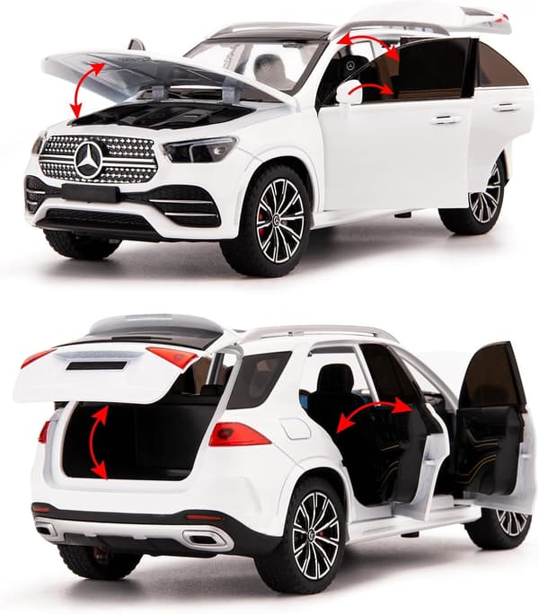 Kompatibel med 1/24 Alloy Die-cast Benz GLE 350 Leksaksbil med ljud och ljus Pull Back Samlingsmodell Bil för barn Present (Vit)