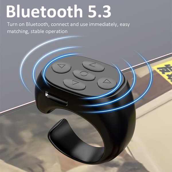 Trådløs Bluetooth-ring til fingerspidsrulning, fjernbetjening til telefonapp, sidevender Black