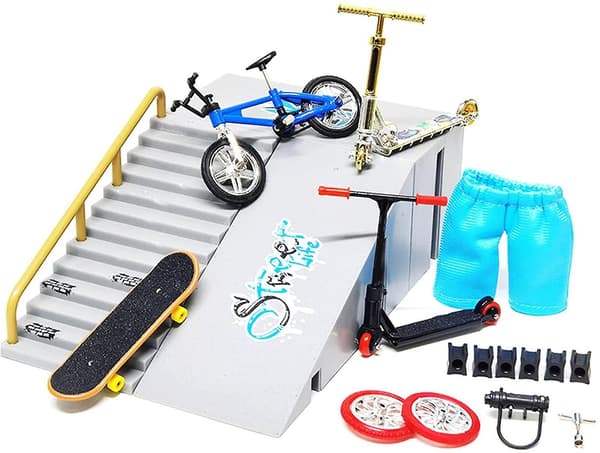 9-delad skatepark-set för fingerbräda, mini-fingerbräda och ramp