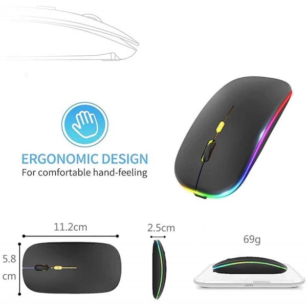 Laddningsbar Trådlös Datamus med RGB Belysning Svart
