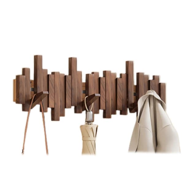 Træ Piano Knagerække Vægmonteret Knagerække Multifunktionel Foldbar Hænger Æstetisk Rum Dekoration Sort Valnød Black Walnut 8 Hooks