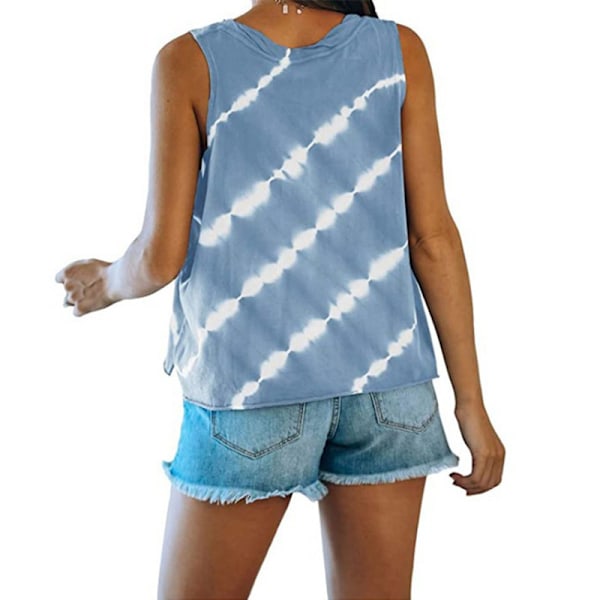 Randig printed ärmlös väst för kvinnor Lös T-shirt Topp Blue,L
