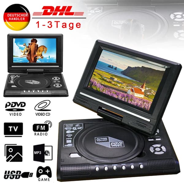 Bærbar DVD-afspiller med HD stor roterende skærmafspiller + Gamepad DE