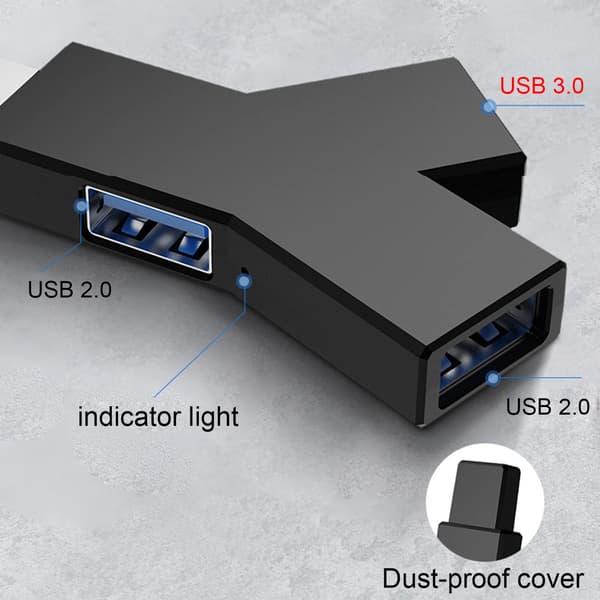 USB-hub, 3-ports splitterhub (2 USB 2.0 + USB 3.0) adapter til PC, bærbar computer, mus, tastatur, USB-nøgle, mobil harddisk og mere - sort