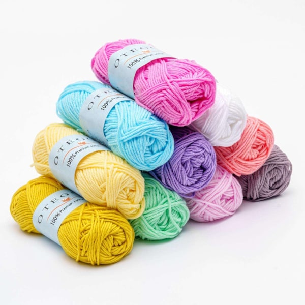 10-pack Bomullsgarn, Cotton Knitting, Crochet Yarn 49m/rulle Multicolor multifärg