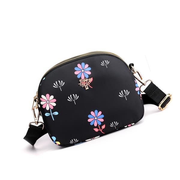 Mångsidig nylon crossbody telefonväska Dragonfly & Flower Style Svart Sort