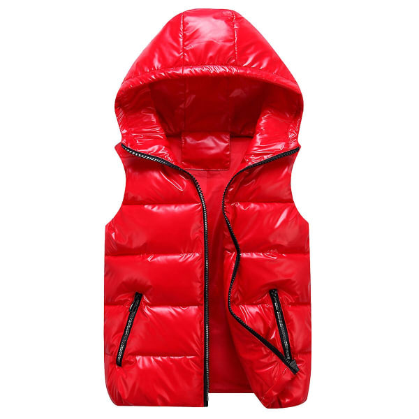 Sliktaa Unisex Shiny Waterproof Sleeveless Jacket ightweight Puffer Vest Red Red L