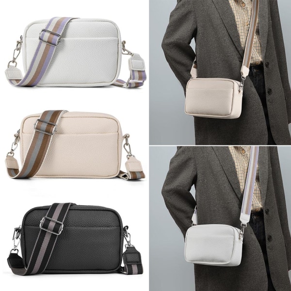 Crossbody-väska för kvinnor Klassisk axelremsväska med brett band Crossbody-väska med dragkedja m White