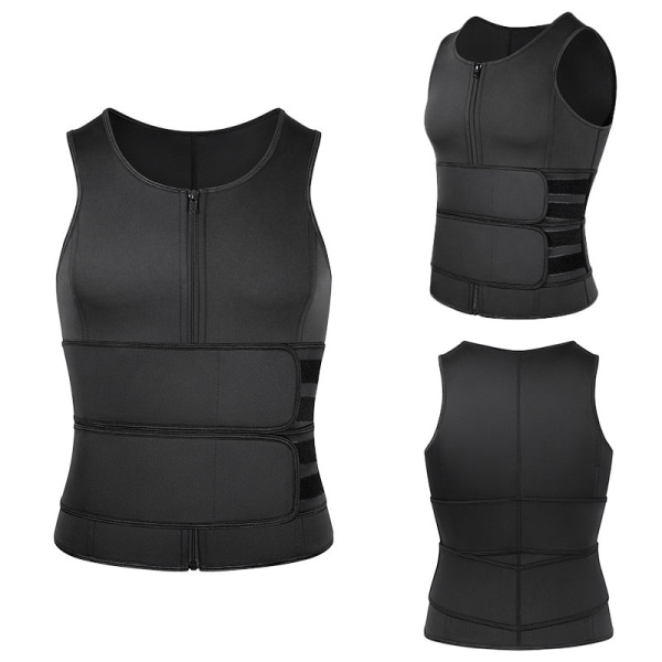 Män Shapewear Waist trainer Bastukostym Träningsväst Black XL