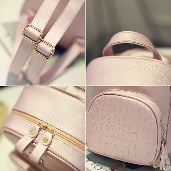 Dam PU Läder Skolflätad ryggsäck ROSA pink