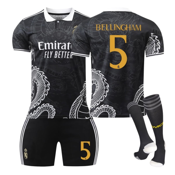 23-24 Real Madrid jalkapalloasu puku malliversio lapsille ja aikuisille sarja urheilujoukkueasu NO.5 BELLINGHAM 0 NO.5 BELLINGHAM S