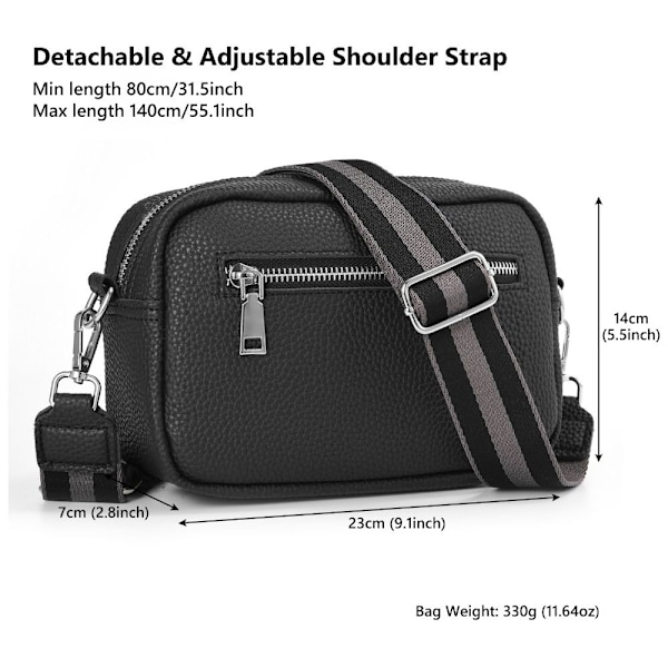 Naisten Crossbody Laukku Klassinen Olkahihna Laukku Leveä hihna Vetoketju Crossbody Laukku w Black