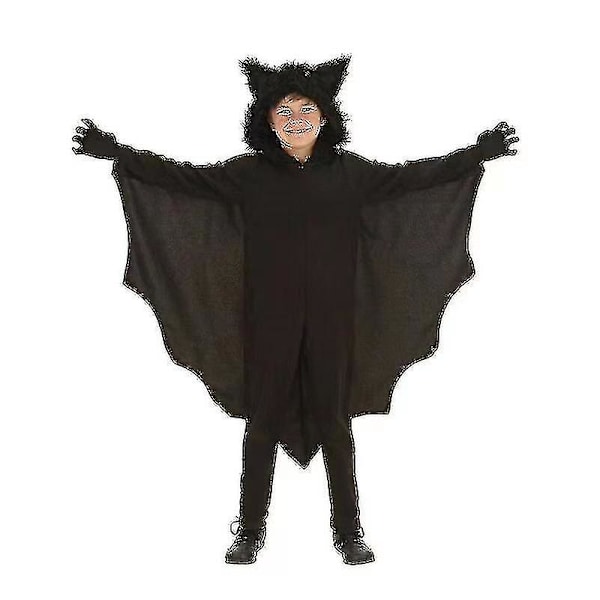 Flaggermus hettegenser kostyme med hansker Anime vampyr svart flaggermus dress unisex Halloween kostyme for barn 130-140CM