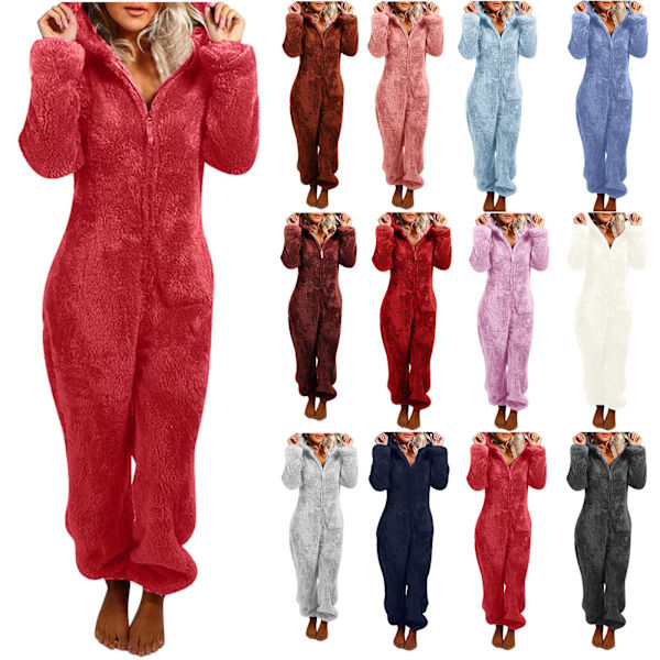 Dame Vinter Fluffy Fleece Hætte Alt i Én Jumpsuit Dark grey 4XL