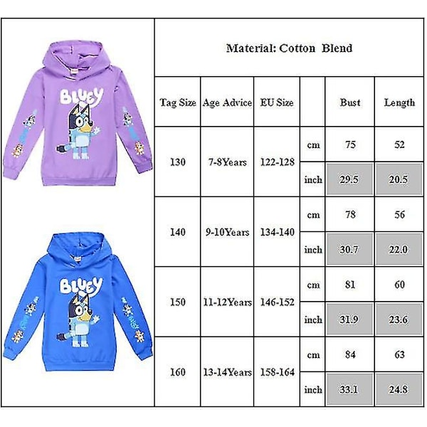 Bingo Bluey Sarjakuvaprintti Hupparit Lapset Pojat Tytöt Rento huppari Pusero Huppari Topit Black 11-12 Years