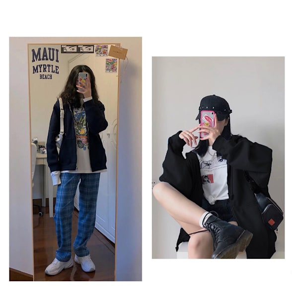 Naisten huppari edessä avoin vetoketjullinen hupullinen takki Girl ös Casual black L