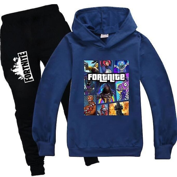 Fortnite Sleeve Hoodie Byxor Kostym Pojkar Träningsoverall Sportkläder navy blue 130cm