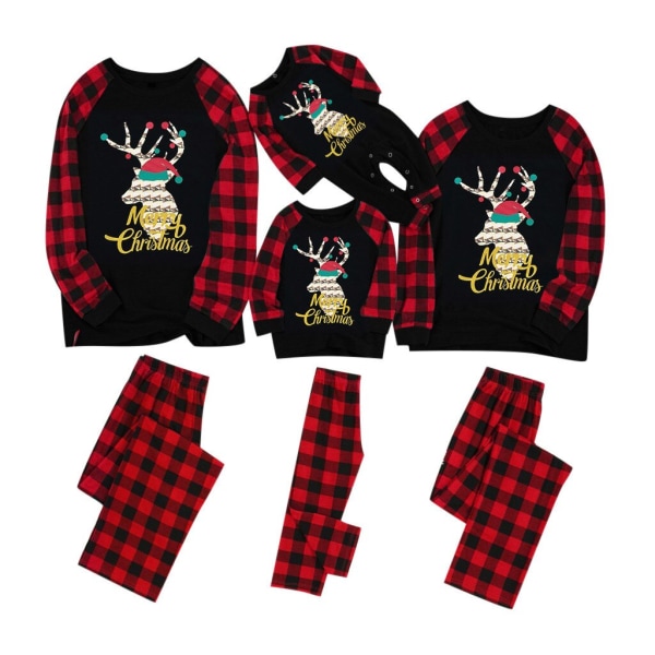 Julepyjamas Matchende familiepyjamassæt Voksne Børn Baby Elk Hjortetøj Nattøj Christmas set 1 Men - XL