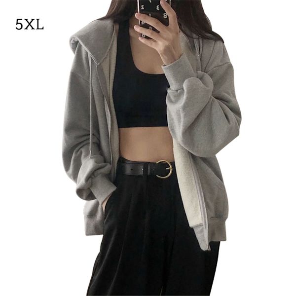 Naisten huppari edessä avoin vetoketjullinen hupullinen takki tytölle löysä rento grey 5XL