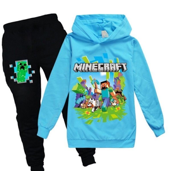 Barn Pojkar Minecraft Hoodie Träningsoverall Set Långärmade Huvtröjor H blu blue 2-3 years (110cm)