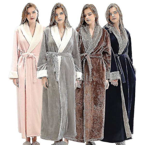 Morgenkåpe for kvinner Badekåpe Varm fleece Lang orgonkåpe Nattkjole Grey M