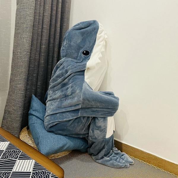 Huamade Shark Blanket Hættetrøje Voksen - Shark Onesie Voksen Bærbart Tæppe - Shark Blanket Super Blød Hyggelig Flanell Hættetrøje Shark Sovepose 170cm