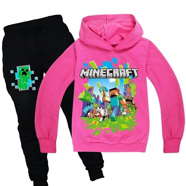 Barn Pojkar Minecraft Hoodie Träningsoverall Set Långärmade Huvtröjor H black black 11-12 years (160cm)