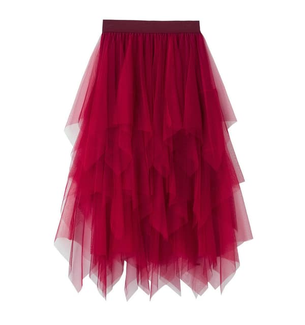 Kvinnor Tyllkjol Elastik midja Mesh lang stykke kjol red